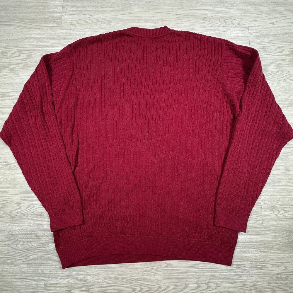 Alan Flusser Men's Sweater V-Neck Burgundy Red Large 100% Cotton Cable Knit - Picture 5 of 6